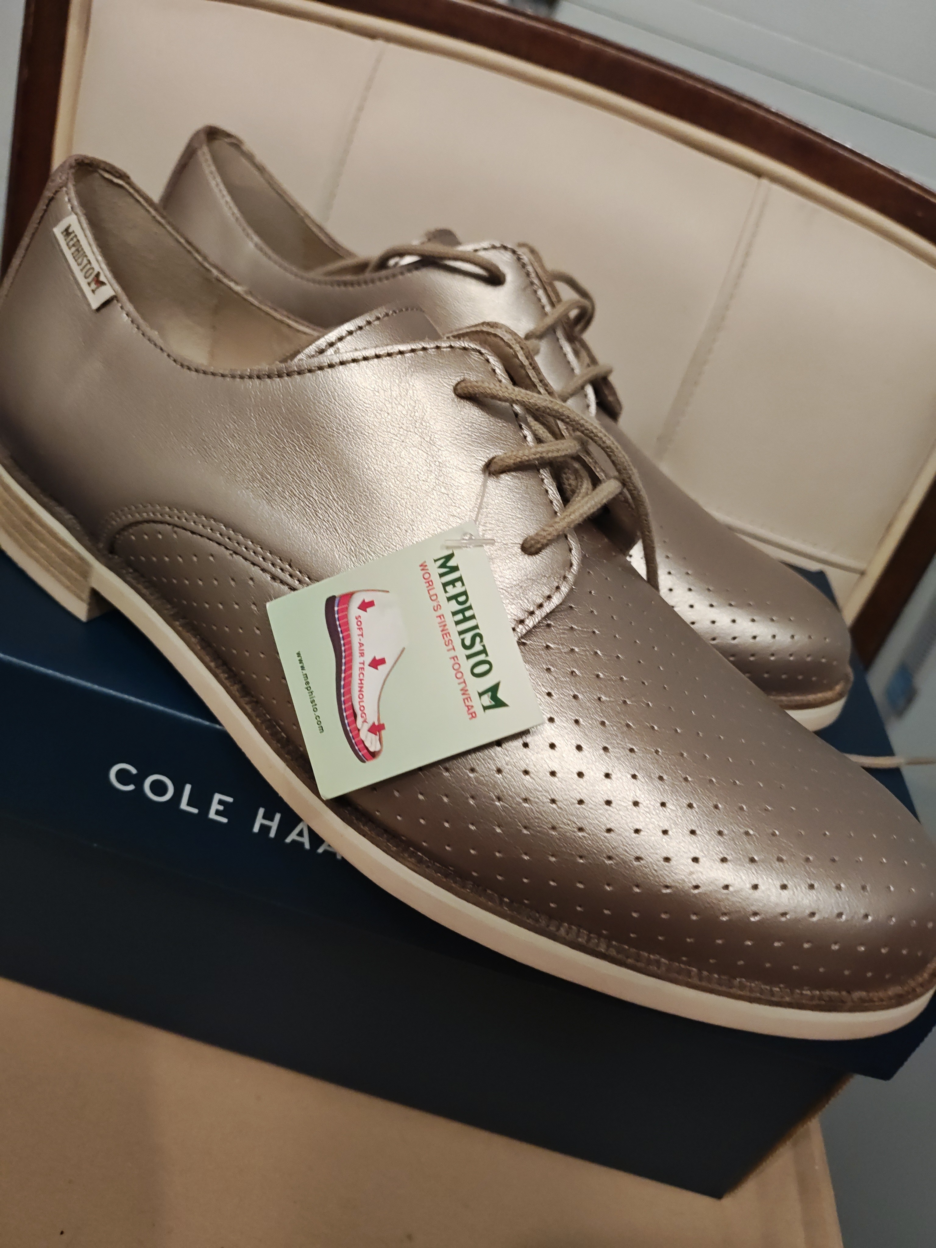 Mephisto Metallic Taupe Lace-Up Oxfords 7.5 New